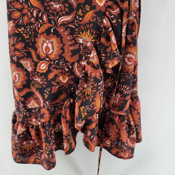 Free People All My Love Mini Wrap Dress Womens XS Brown Black Floral Slip Dress - Picture 3 of 7